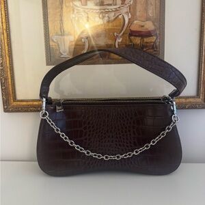 JW Pei Eva Brown Croc-Embossed Shoulder Bag
